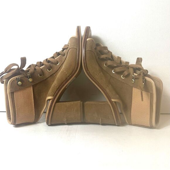 Ugg Womens 7 Brown Suede Peep Toe Ankle Bootie Sling Back Comfort Heels Tie Shoe - Picture 5 of 10